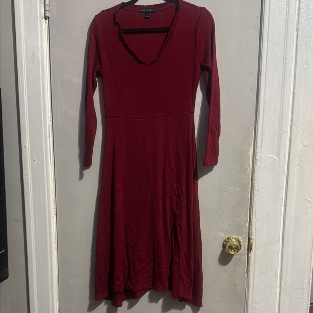 Banana Republic Red A-Line V-Neck Long Sleeve Dress